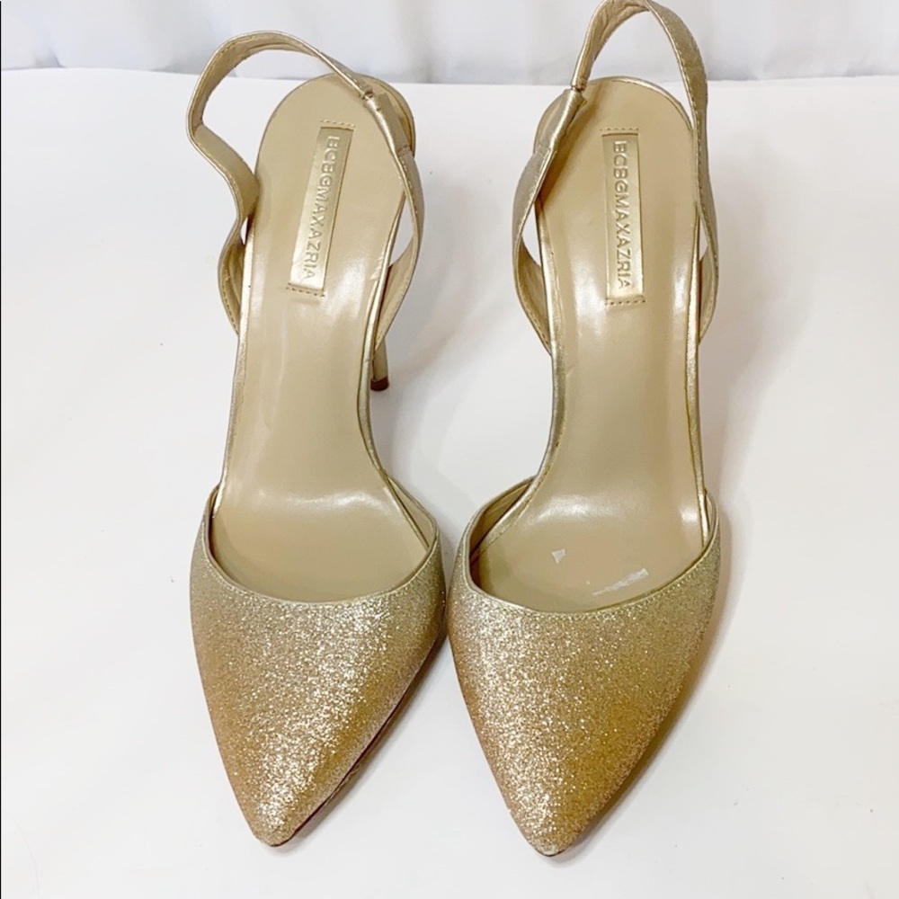 BCBGMaxAzzria Gold Sparkly Heels Holiday P… - Picture 2 of 5